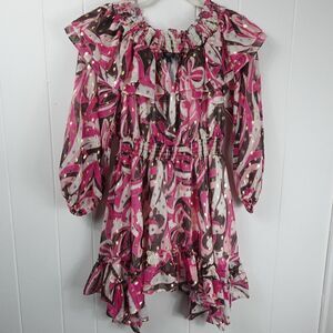 Beulah Style Womens Ruffled Smocked Tunic Large